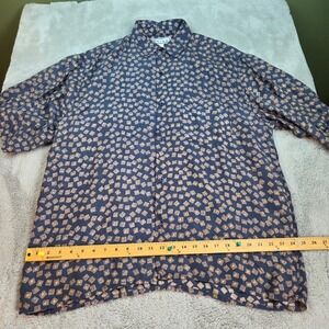 Prism Silk Button Front Shirt Mens XL Geometric Print Short Sleeve Navy Tan Blue